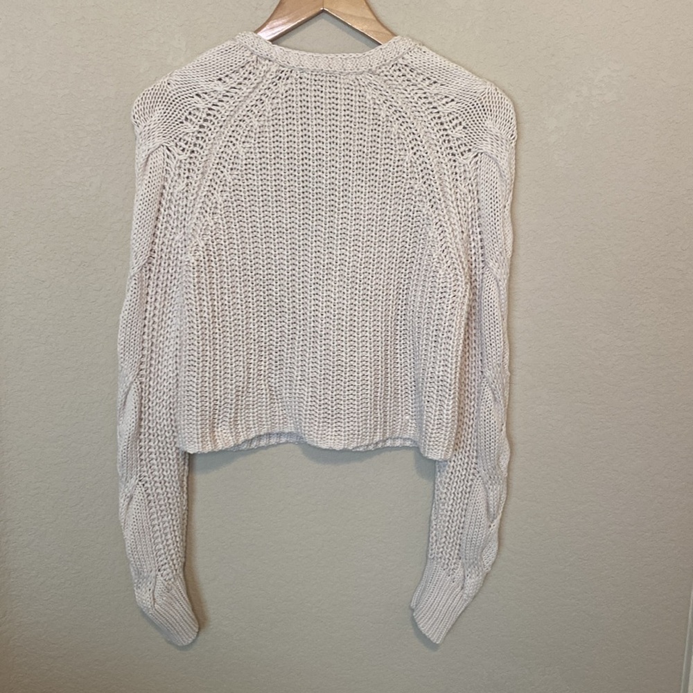 Frye Cable Sleeve Cardigan Crop Button Up Oatmeal Sweater S - Picture 3 of 12